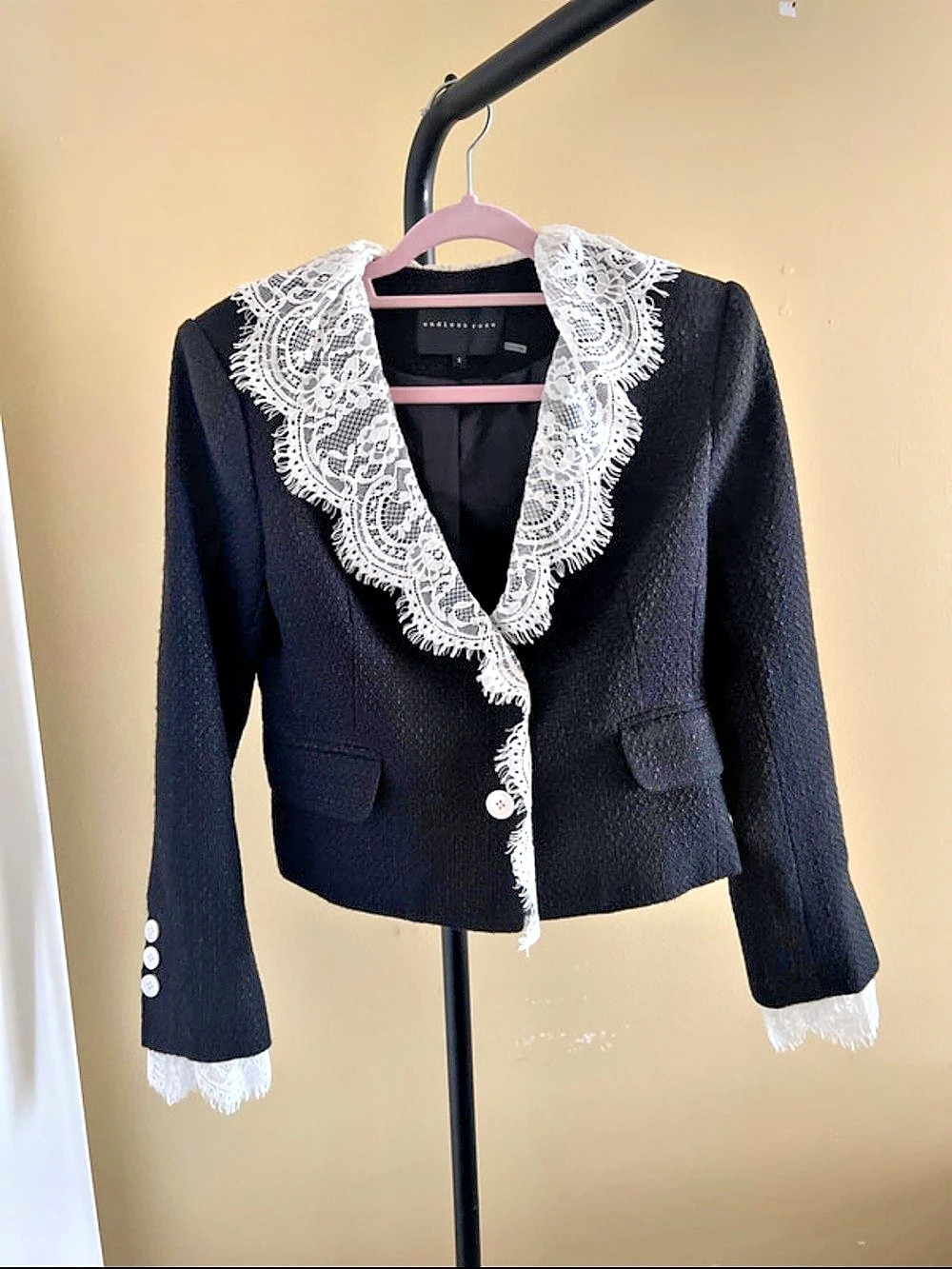 Endless Rose Black & White Lace Trim Blazer Small Like New